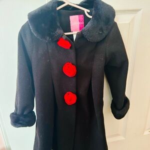 Good Lad Black Pea Coat with Red Rosettes